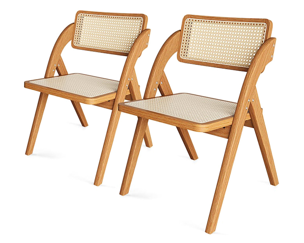 HMR Japandi Folding Solid Wood Natural Dining Chairs - Walnut, 2-Pieces