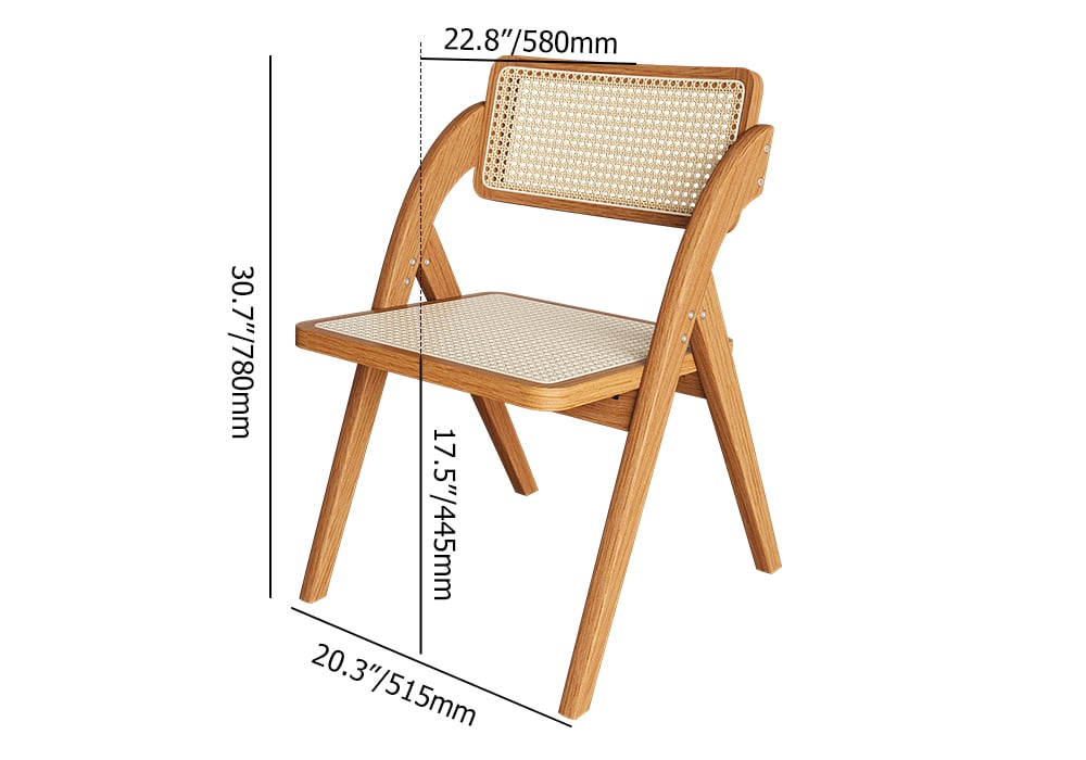 HMR Japandi Folding Solid Wood Natural Dining Chairs - Walnut, 2-Pieces