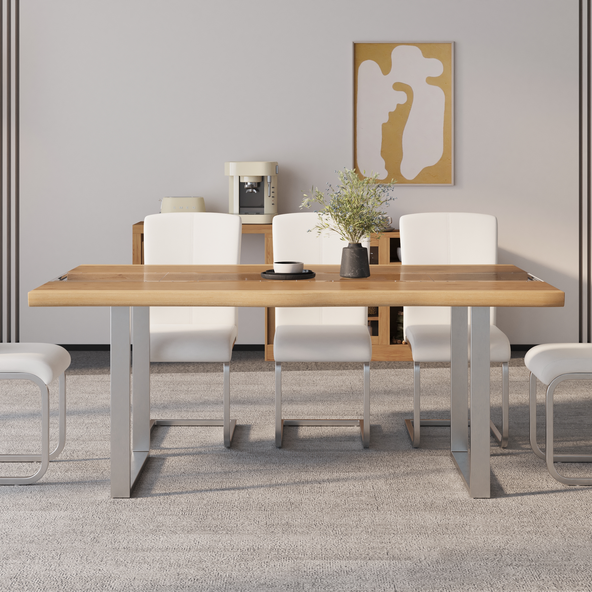 HMR - 70.9" Live Edge Style Rectangle Wood Acrylic Dining Table Seats 6-8 People