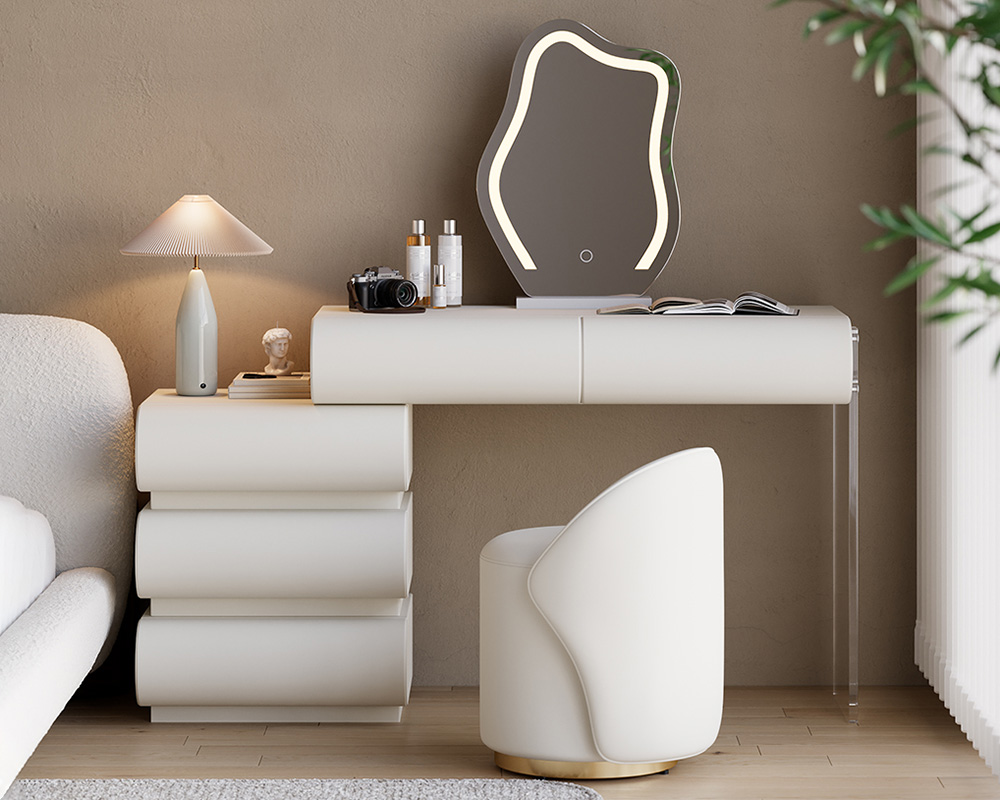 HMR Humply Makeup Vanity Set - White, With Cabinet, 6 Drawers