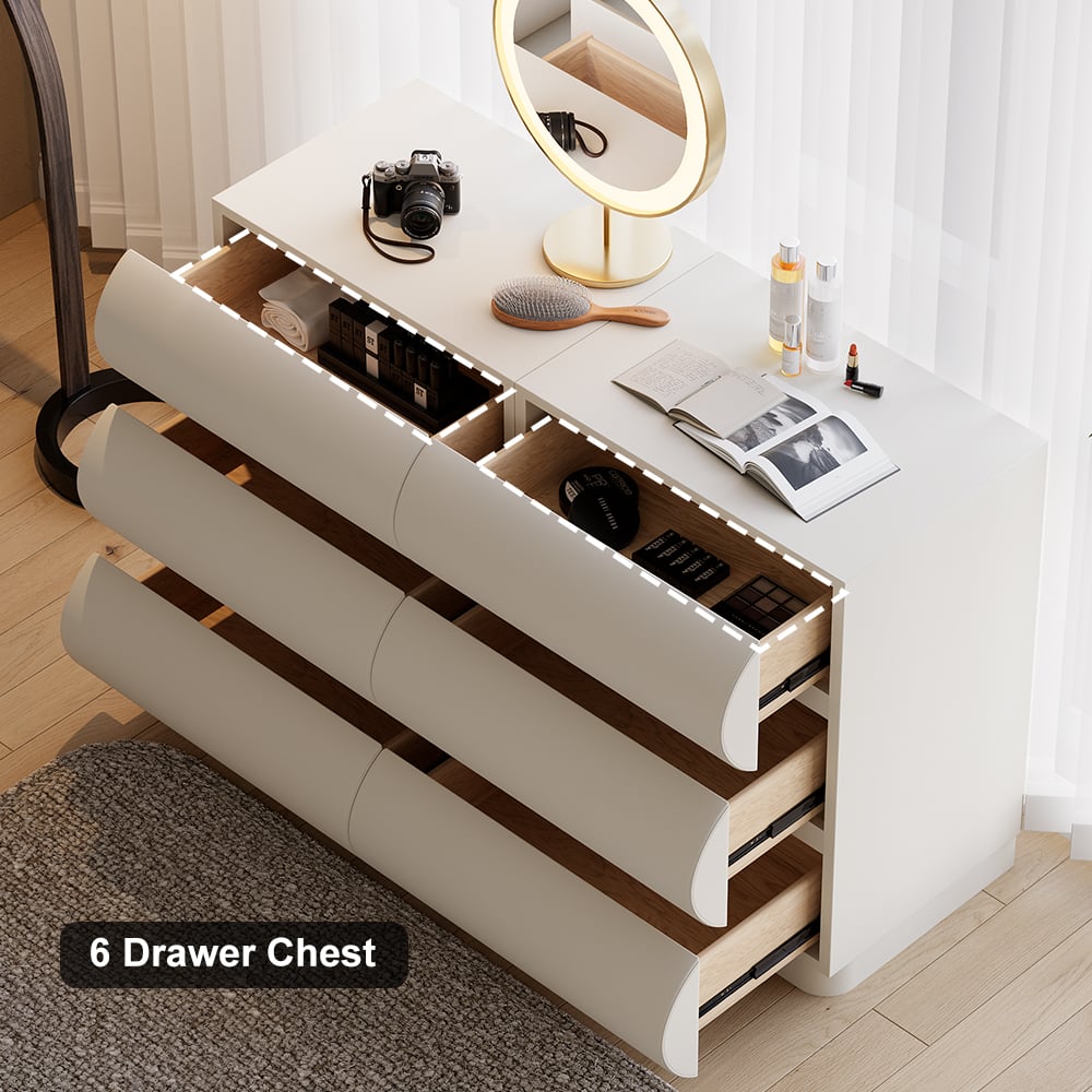 HMR Humply Makeup Vanity Set - White, With Cabinet, 6 Drawers