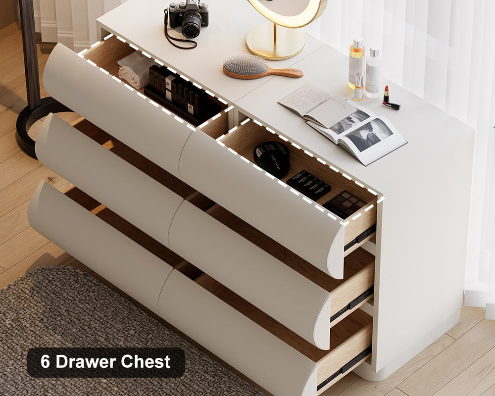HMR Humply Makeup Vanity Set - White, With Cabinet, 6 Drawers
