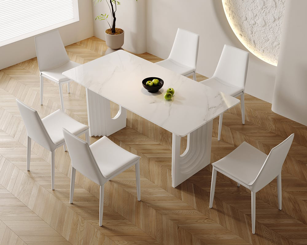 HMR Modern Dining Chairs with Faux Saddle Leather Upholstery (Set of 2) - White