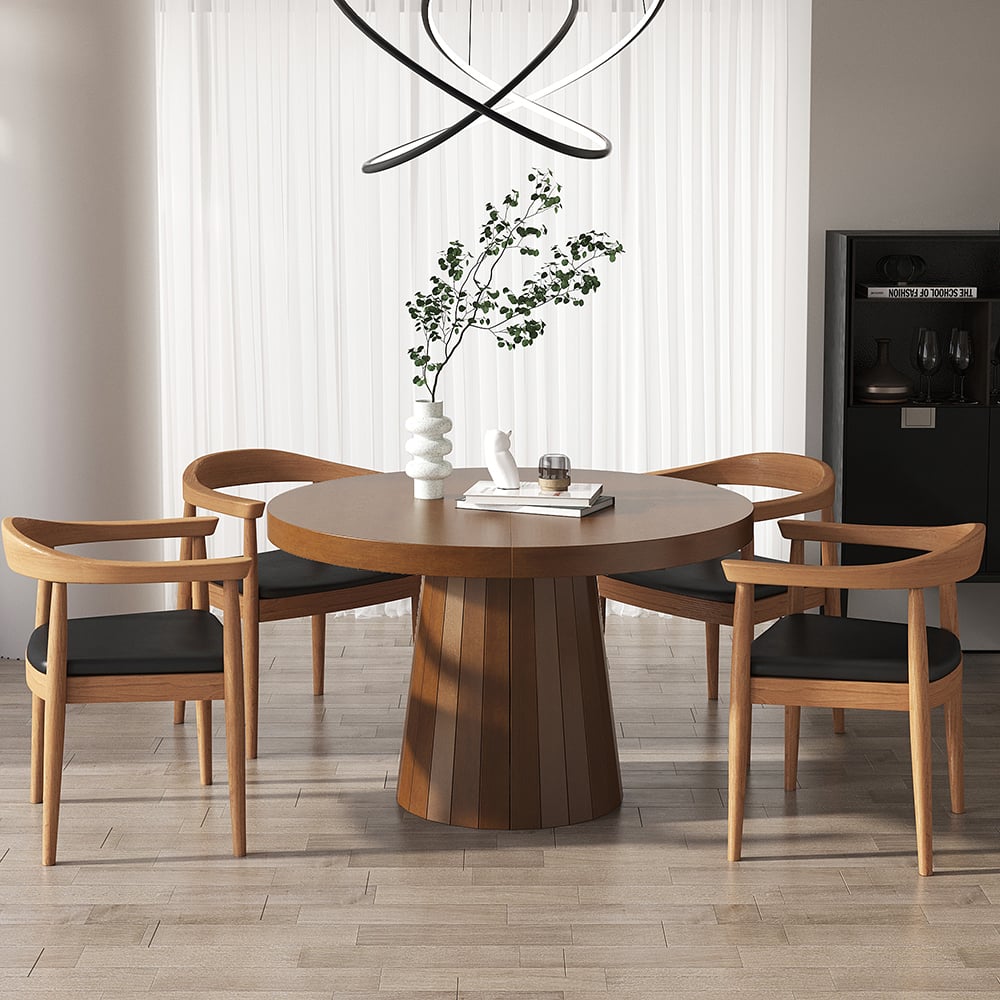 HMR 39"-55" Japandi Style Oval & Round Extendable Wood Dining Table (Seats 4-6 People) - Walnut