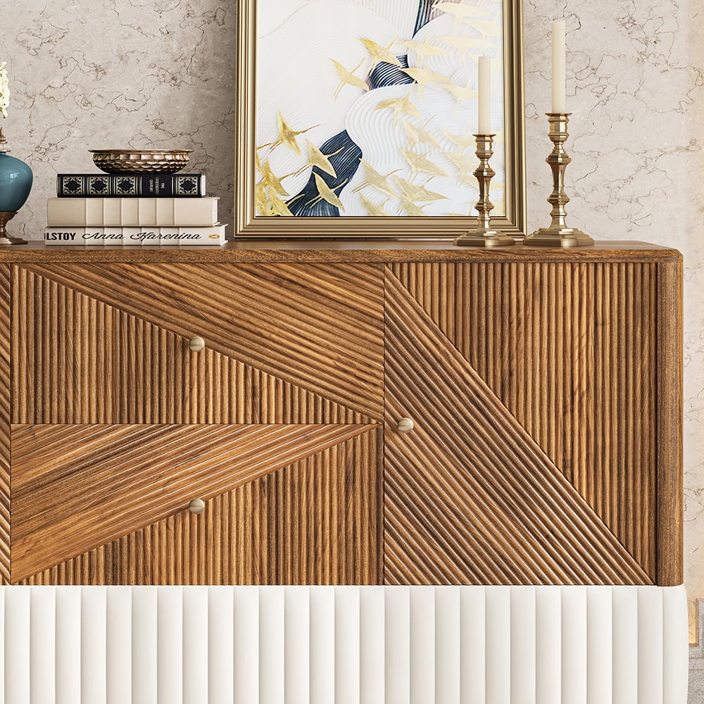 HMR - Wovent 60" Mid-Century Modern Walnut Sideboard Wood Kitchen Buffet with Storage