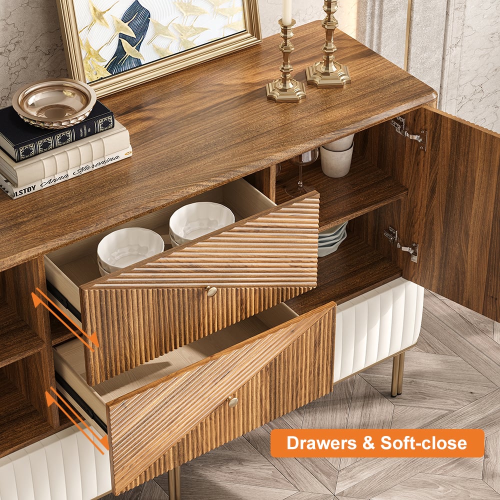 HMR - Wovent 60" Mid-Century Modern Walnut Sideboard Wood Kitchen Buffet with Storage