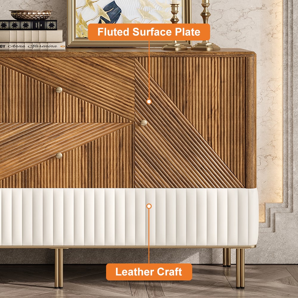 HMR - Wovent 60" Mid-Century Modern Walnut Sideboard Wood Kitchen Buffet with Storage