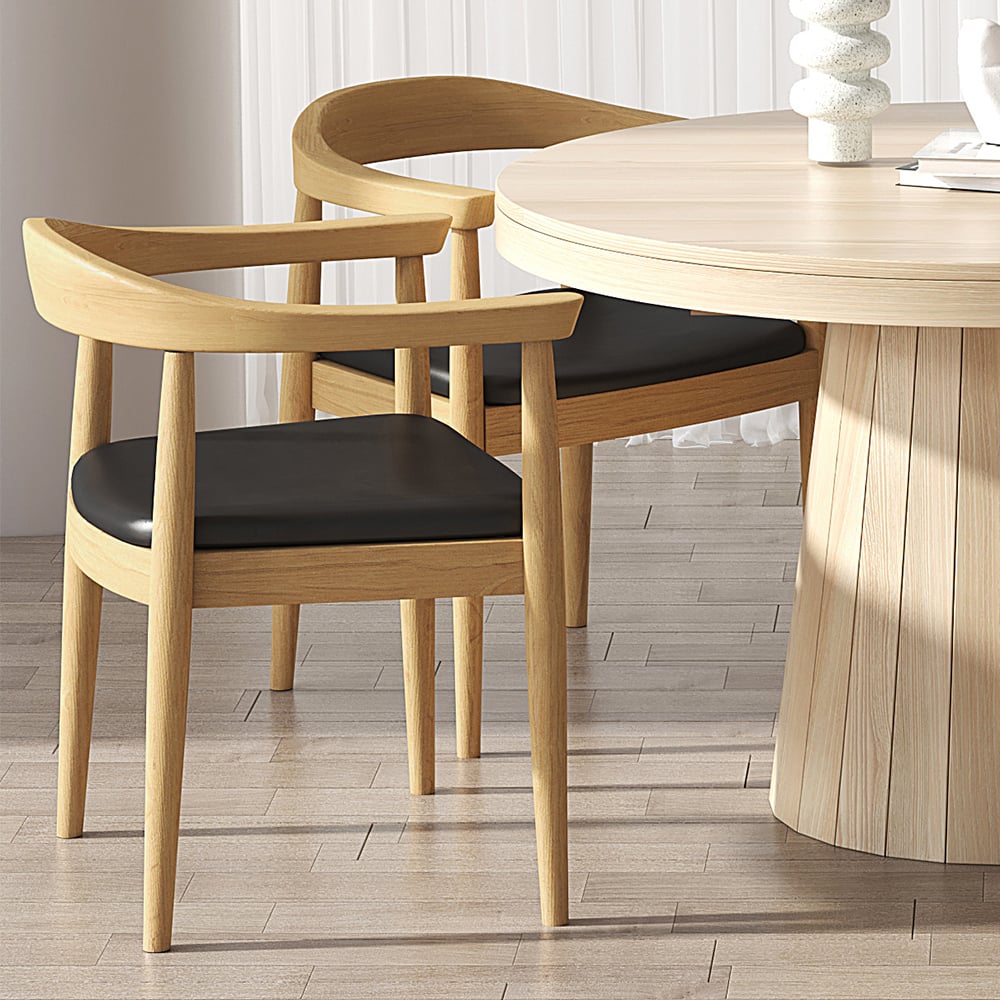 HMR Modern Wood Upholstery Dining Chair - Natural, Microfiber Leather, 1-Piece