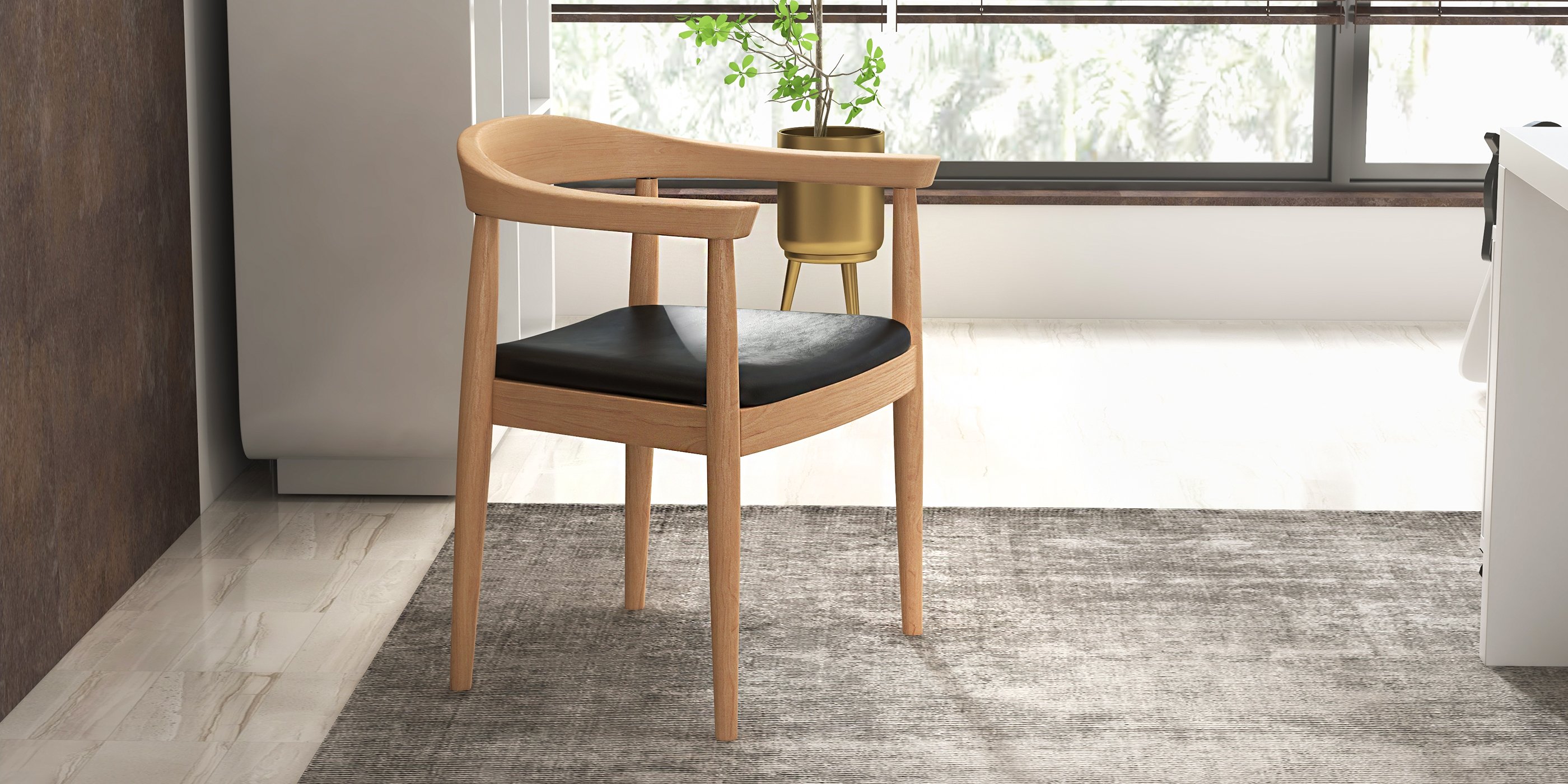 HMR Modern Wood Upholstery Dining Chair - Natural, Microfiber Leather, 1-Piece