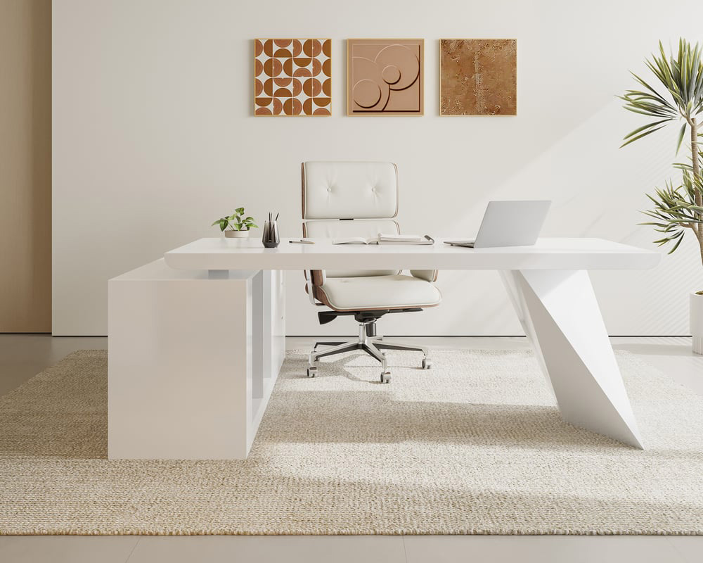 HMR - Modern L-Shape Executive Desk & Office Chair Set