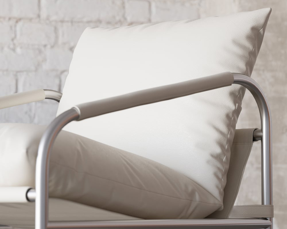 HMR Accent Chair with Stainless Steel Frame - White & Silver, PU Leather, Set Of 2