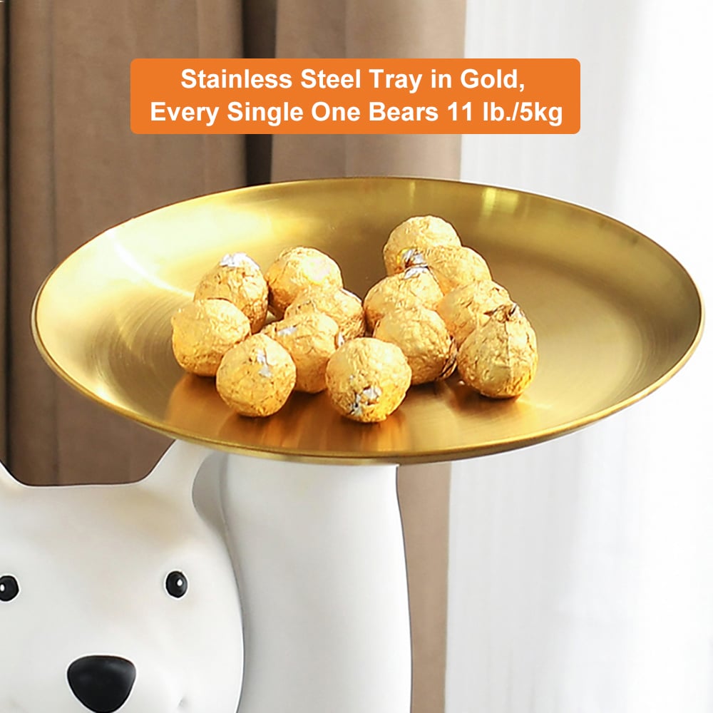 HMR - Modern White Bear Side Table Resin Tiered Tray Top End Table in Gold