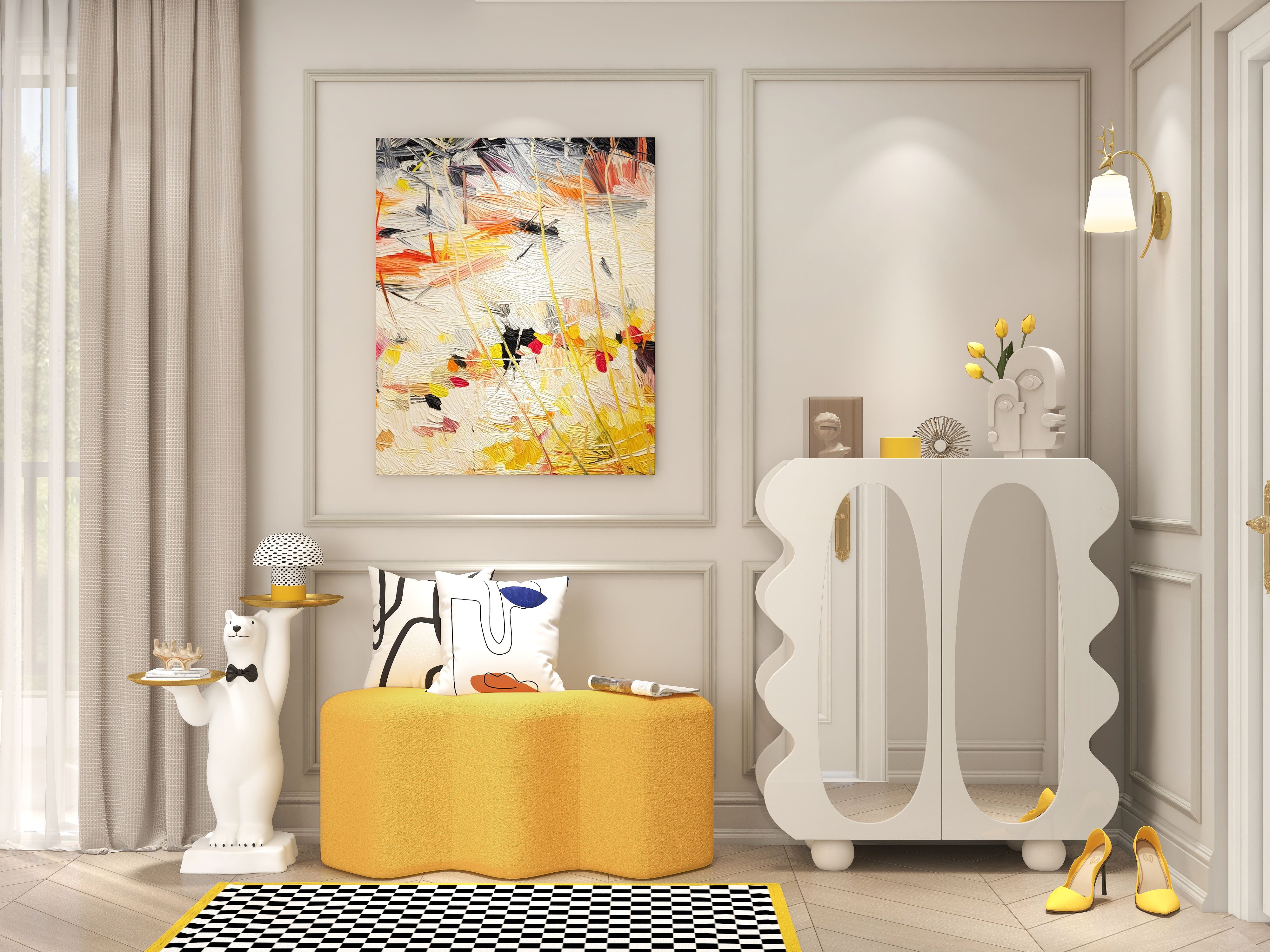 HMR - Modern White Bear Side Table Resin Tiered Tray Top End Table in Gold