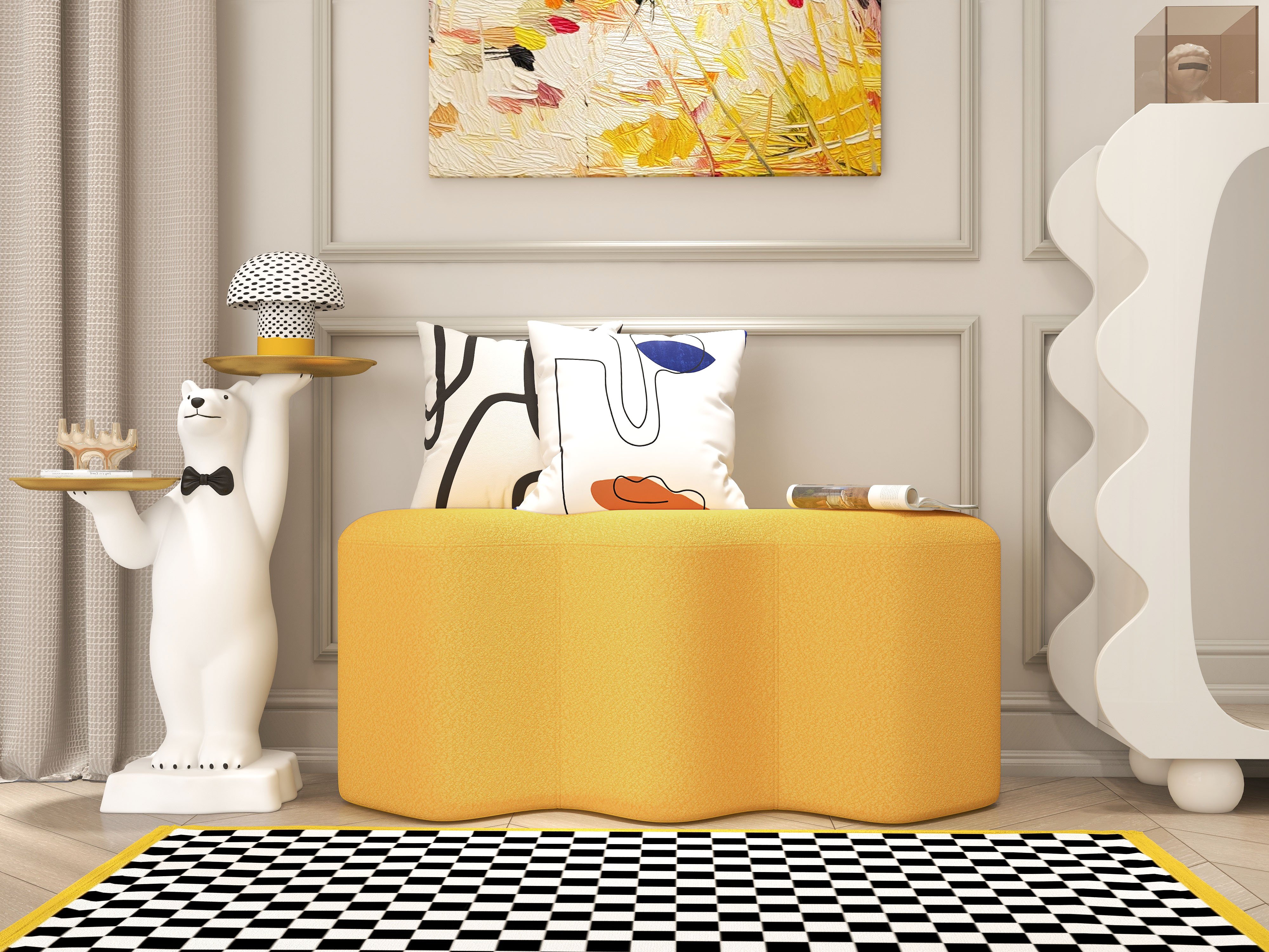 HMR - Modern White Bear Side Table Resin Tiered Tray Top End Table in Gold