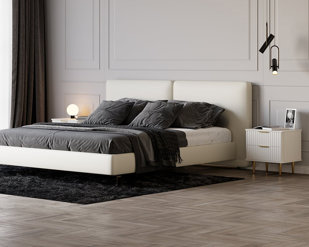 HMR Modern White Nightstand with 2 Drawers Bedside Table with Gold Legs - Set of 2