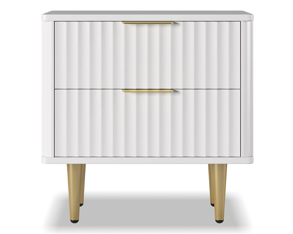 HMR Modern White Nightstand with 2 Drawers Bedside Table with Gold Legs - Set of 2
