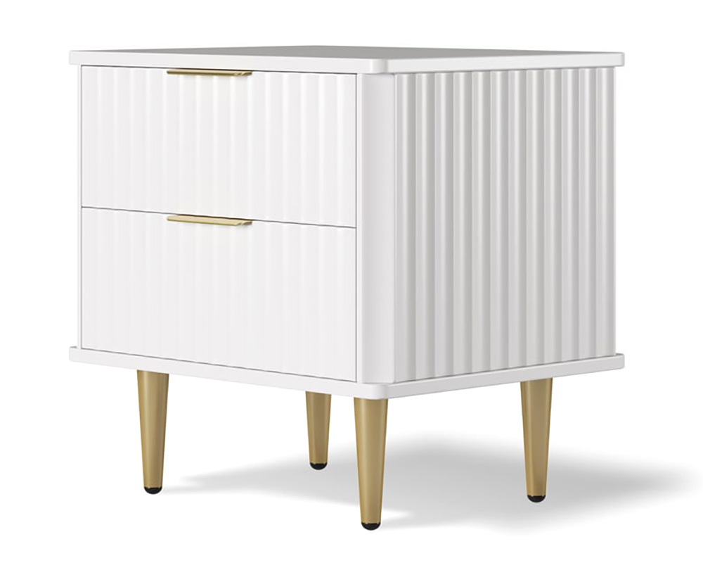 HMR Modern White Nightstand with 2 Drawers Bedside Table with Gold Legs - Set of 2