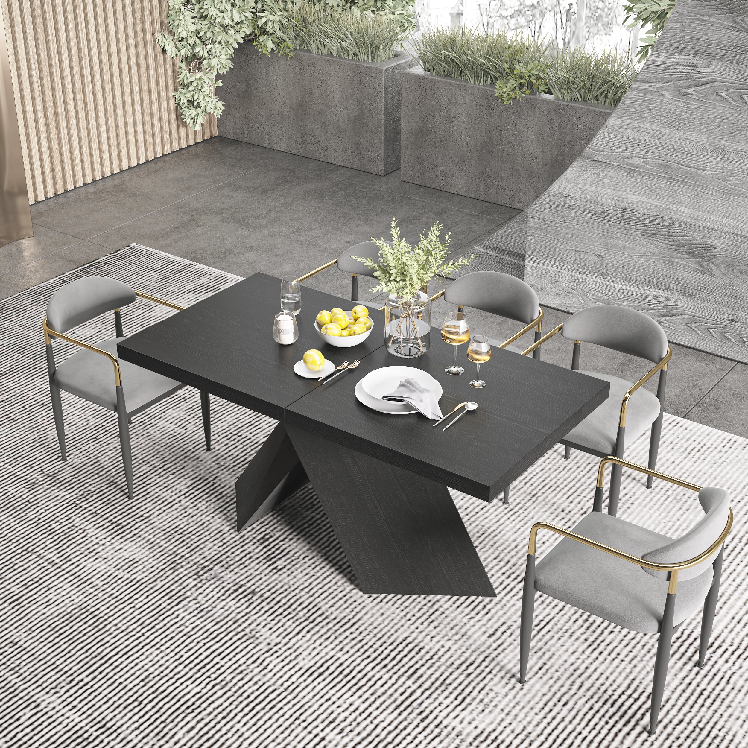 HMR Farmhouse Extendable Wood Dining Table - Black, 63"-79" (seats 6-8)