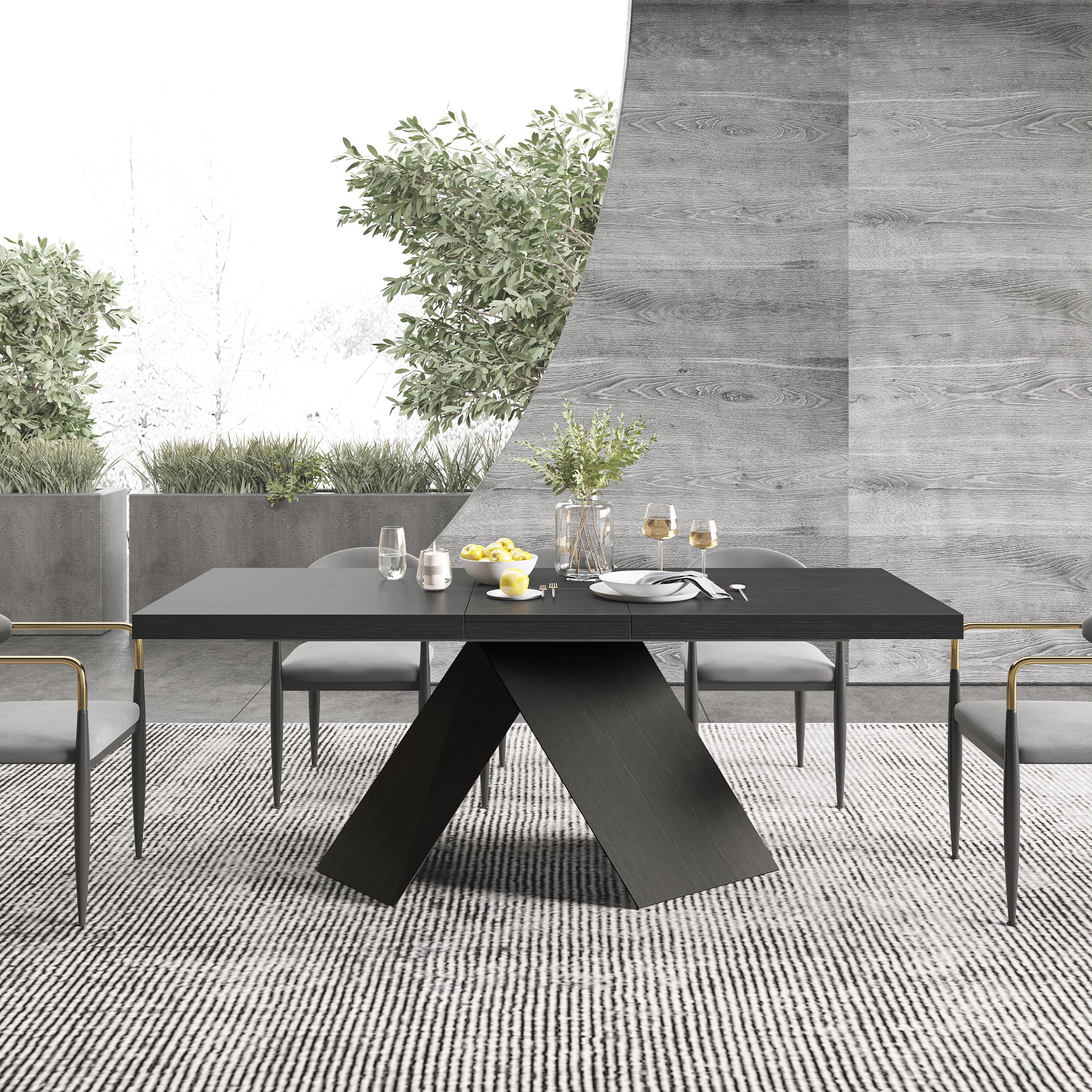 HMR Farmhouse Extendable Wood Dining Table - Black, 63"-79" (seats 6-8)