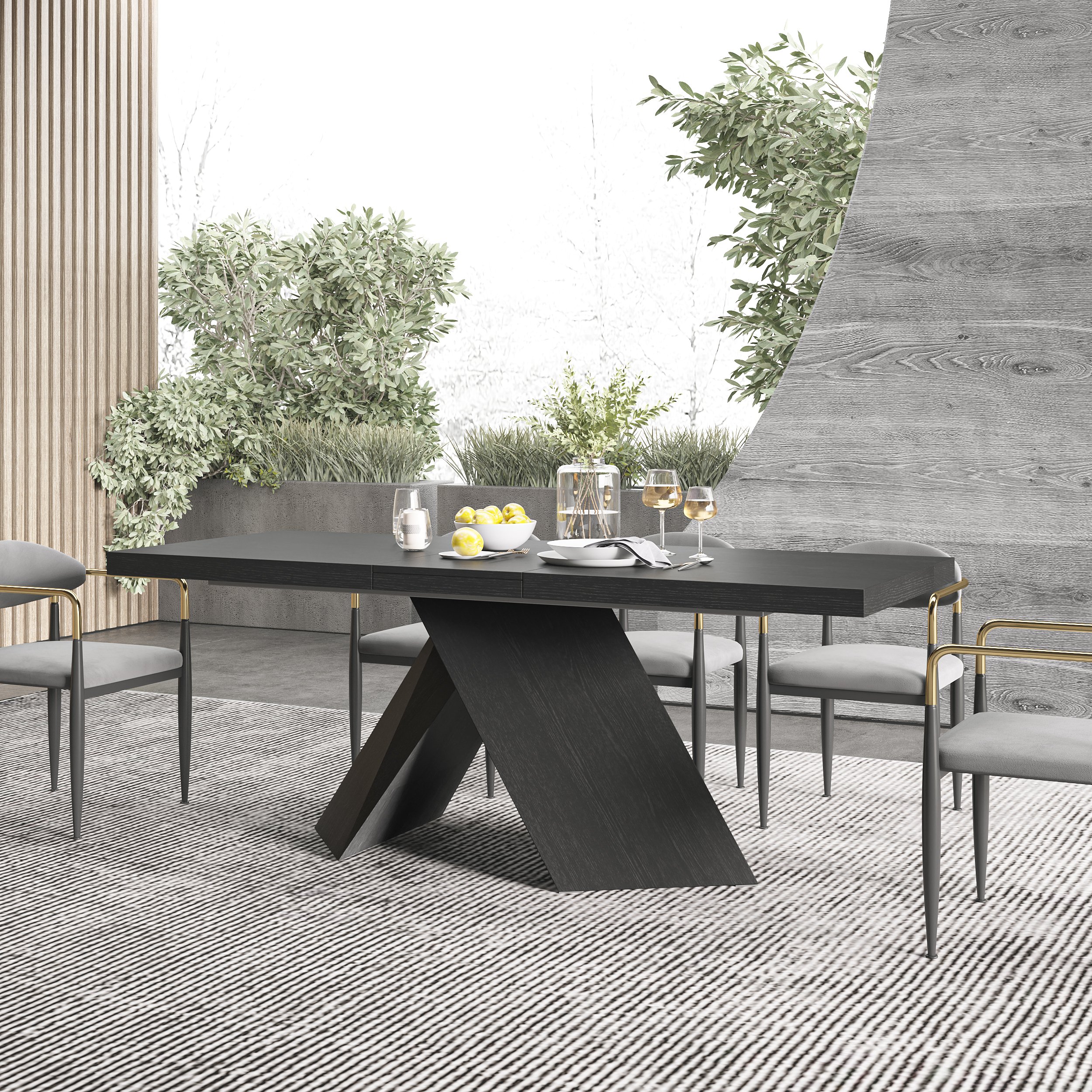 HMR Farmhouse Extendable Wood Dining Table - Black, 63"-79" (seats 6-8)