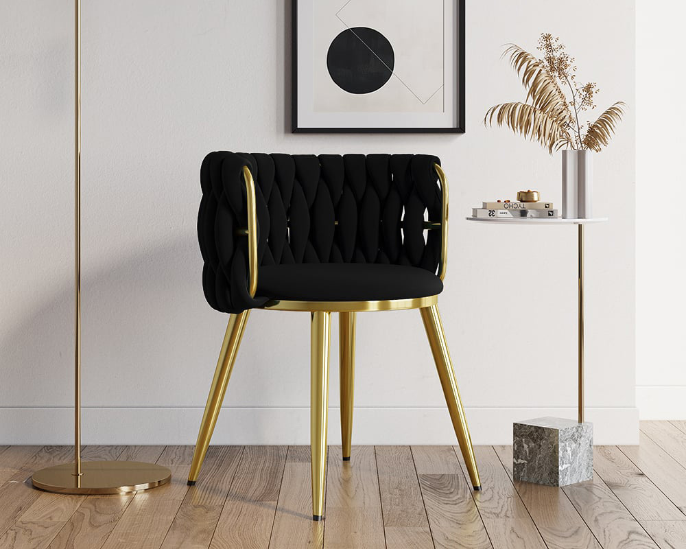 HMR Sweave Nordic Barrel Dining Chair with Velvet Upholstery (Set of 2) - Black