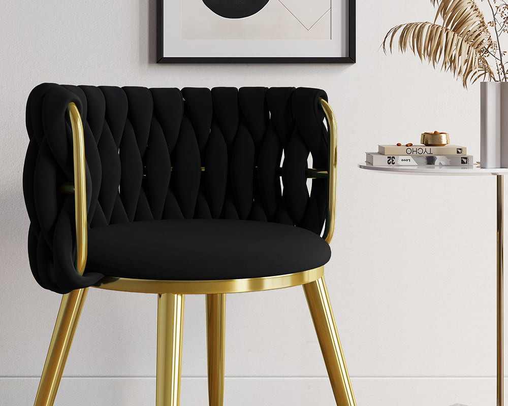 HMR Sweave Nordic Barrel Dining Chair with Velvet Upholstery (Set of 2) - Black