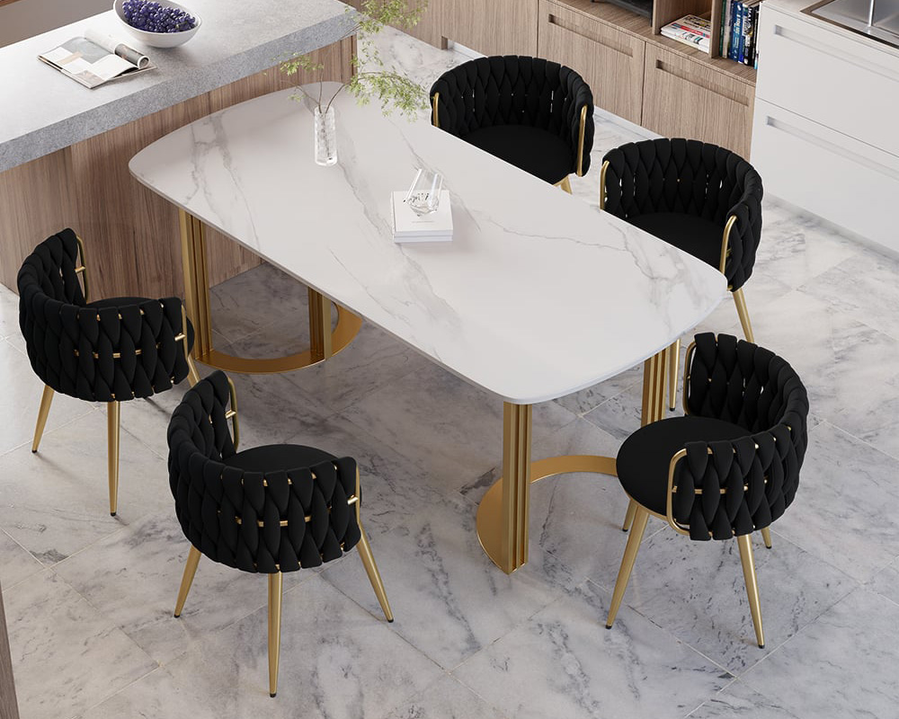 HMR Sweave Nordic Barrel Dining Chair with Velvet Upholstery (Set of 2) - Black