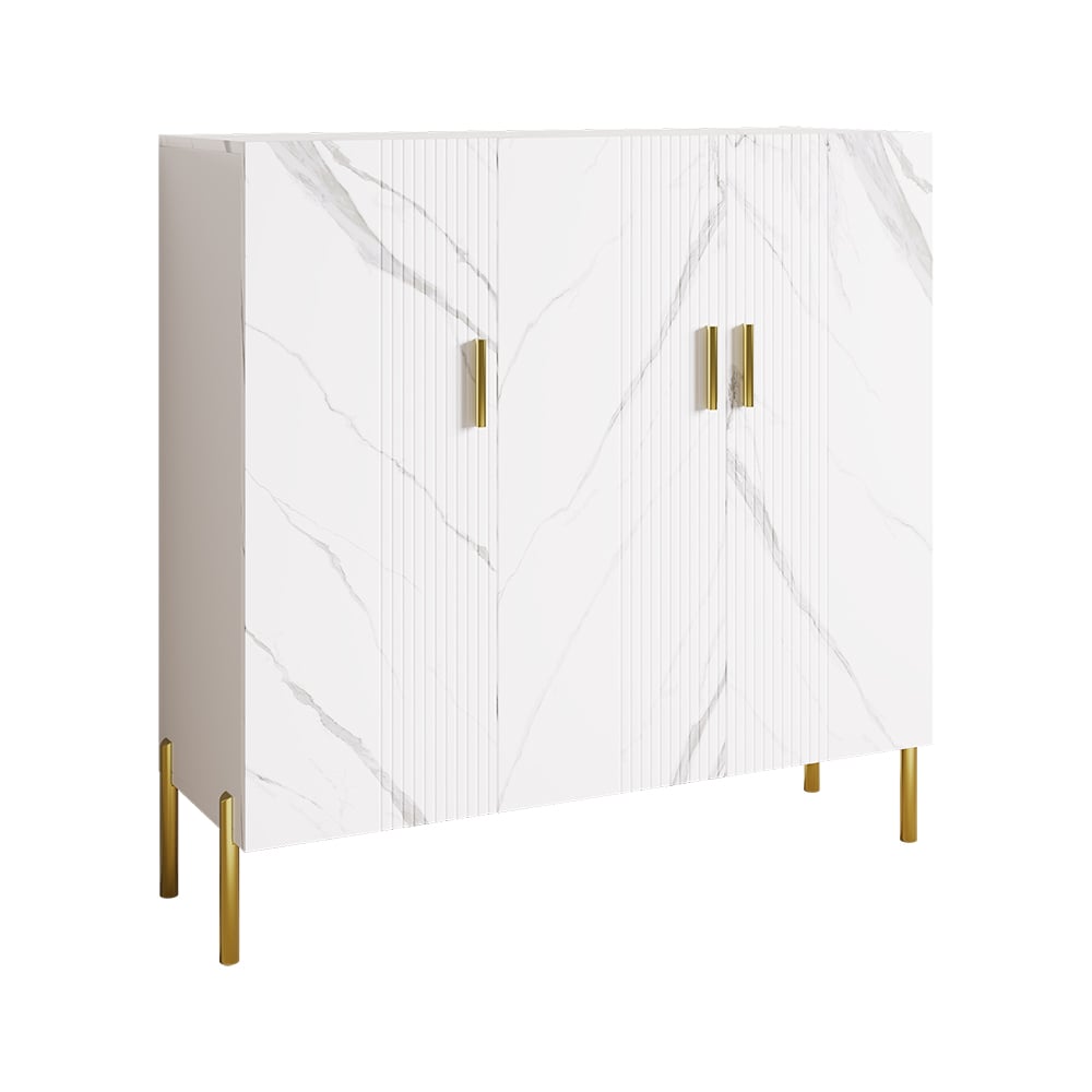 HMR - Marble Texture Shoe Storage Cabinet 3 Doors & 5 Shelves Entryway Closet Shoe Storage