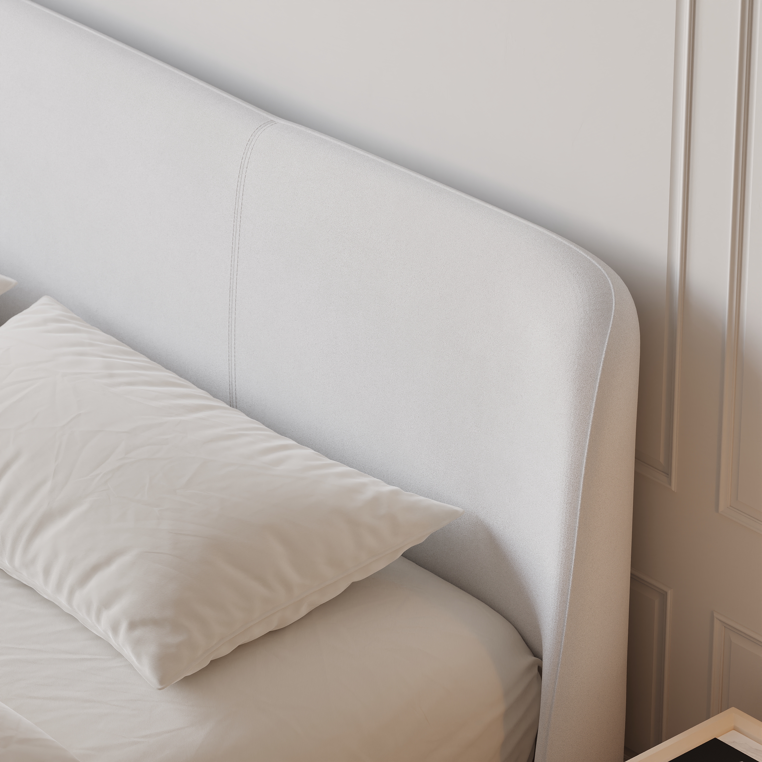 HMR - Modern White Velvet King Floating Wingback Bed with Storage & Light