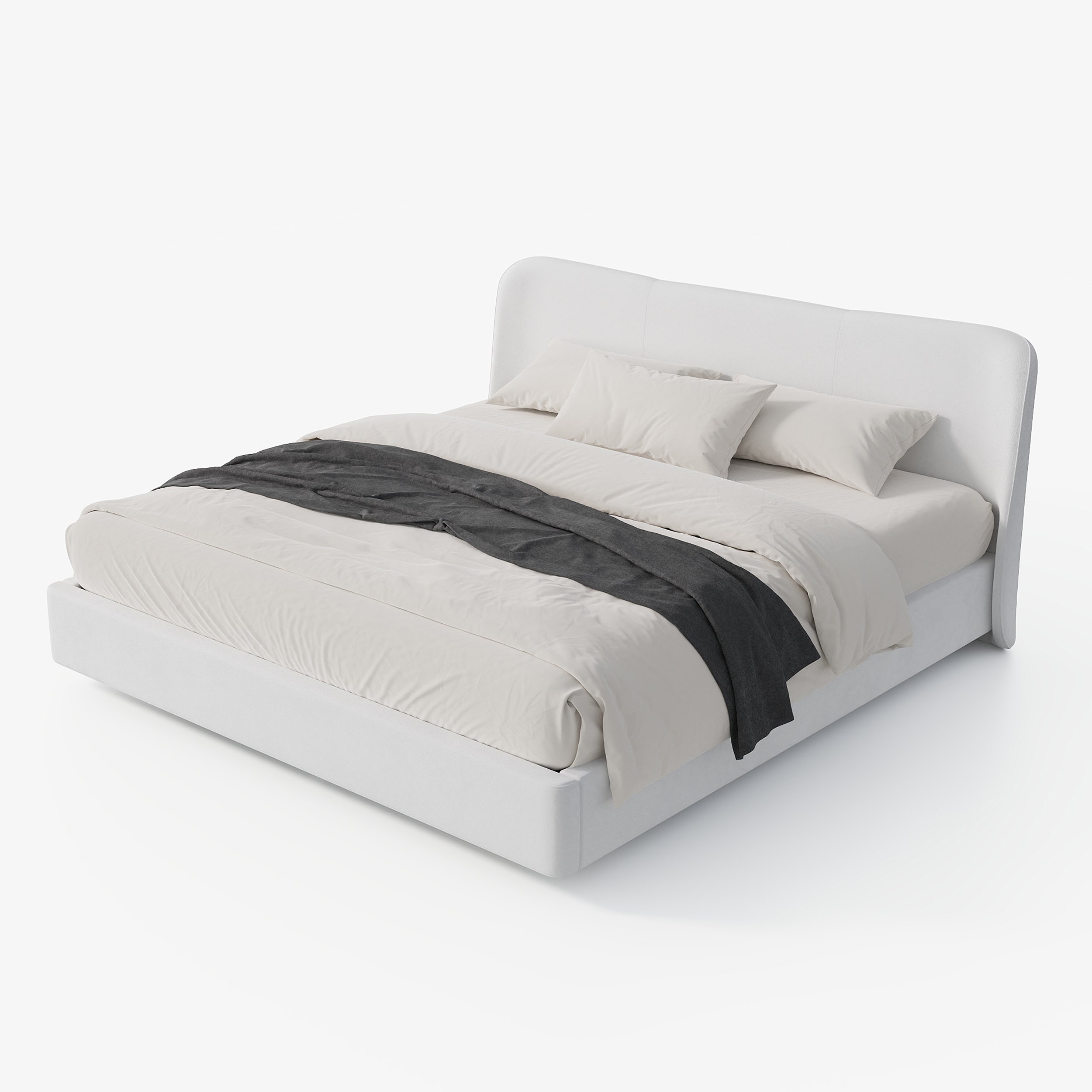 HMR - Modern White Velvet King Floating Wingback Bed with Storage & Light