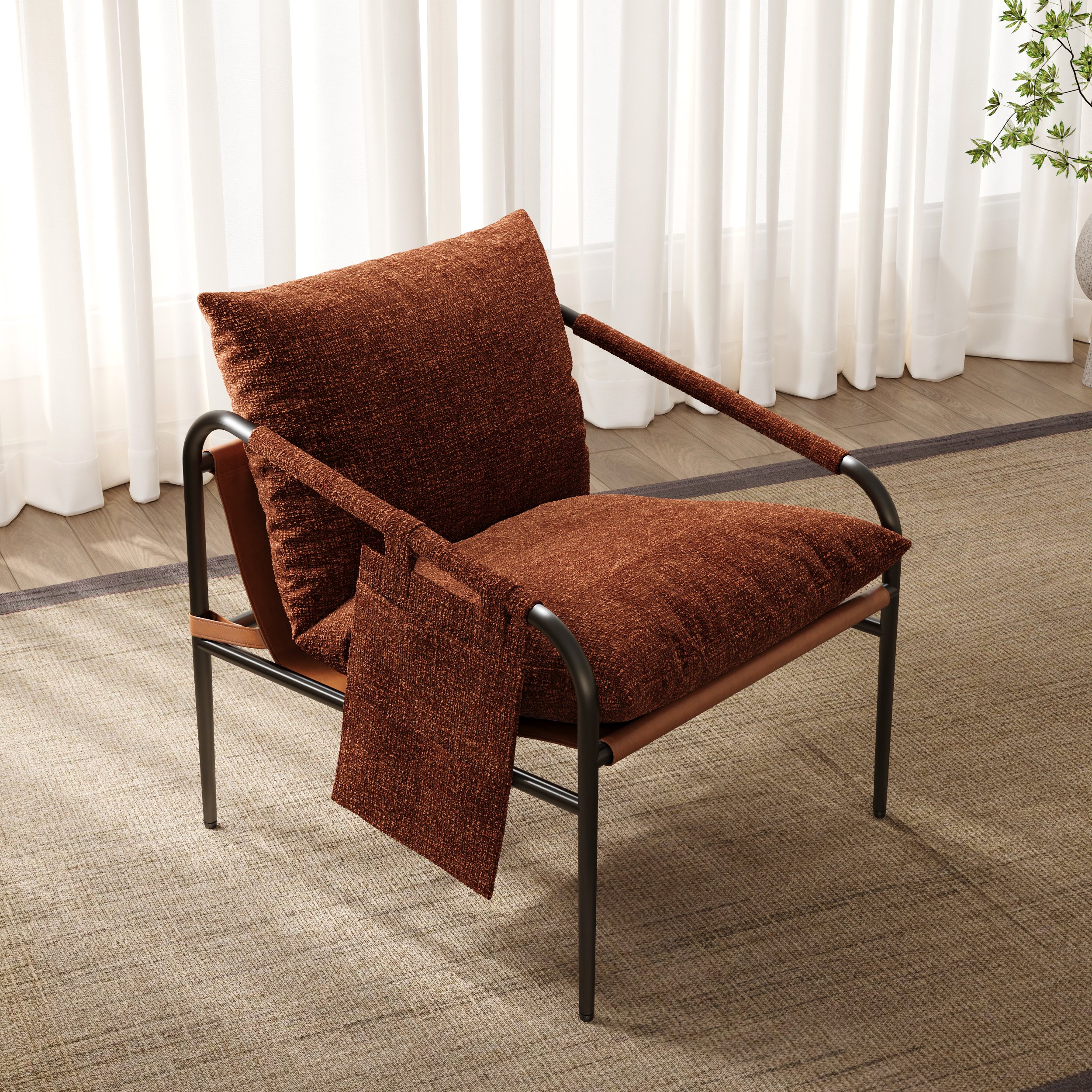 HMR Accent Chair with Stainless Steel Frame - Black & Brown, Chenille, Single