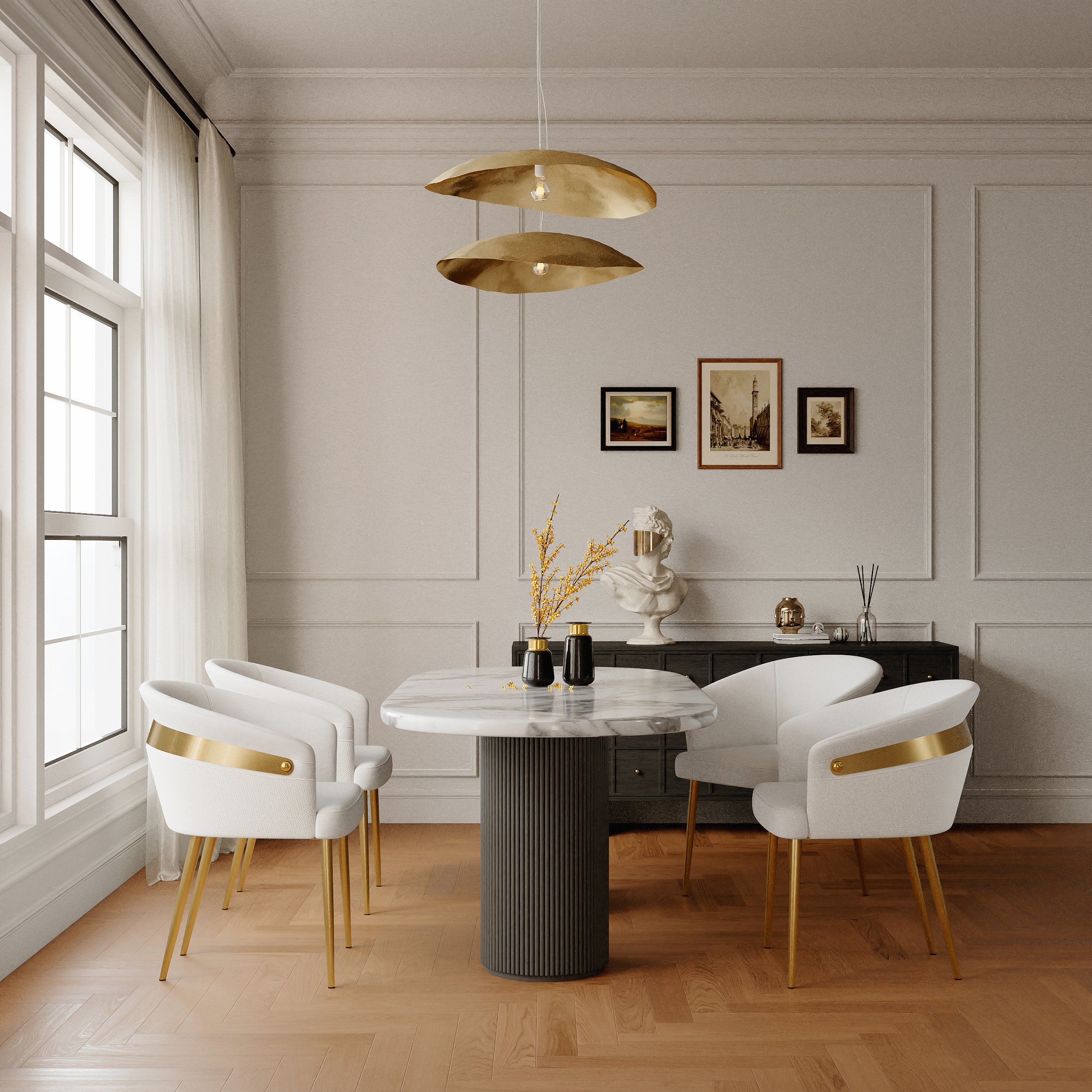 HMR Modern Dining Chair with PU Leather Upholstery - White, 8-Pieces