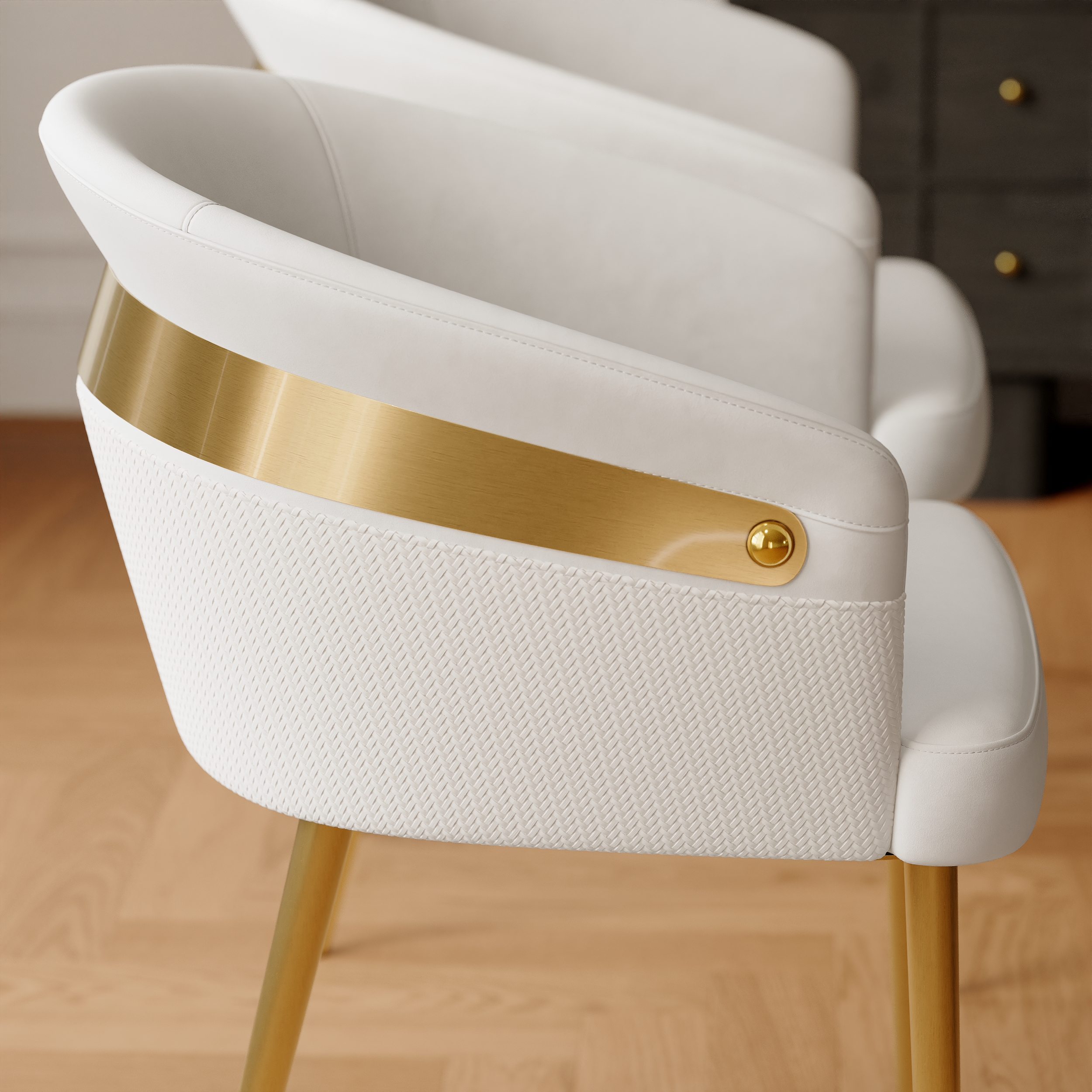 HMR Modern Dining Chair with PU Leather Upholstery - White, 8-Pieces