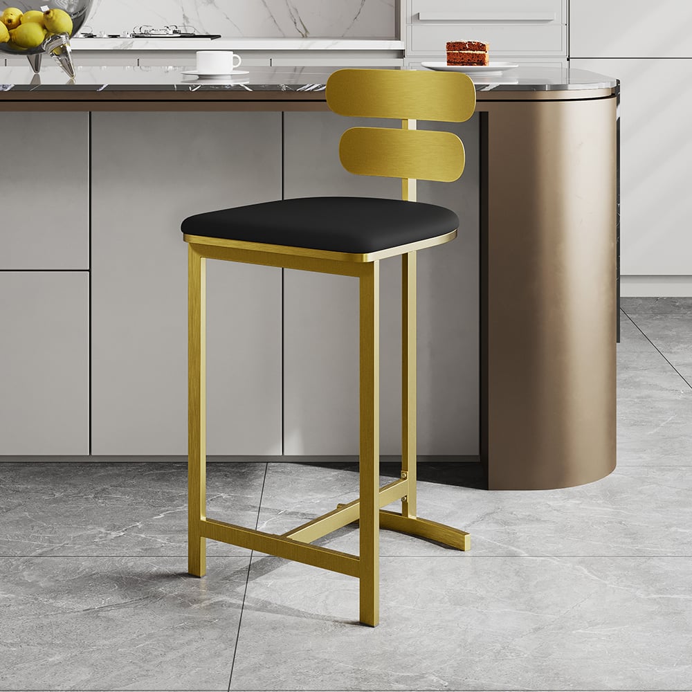 HMR Modern PU Leather Counter Stools with Upholstery - Black, 8-Pieces