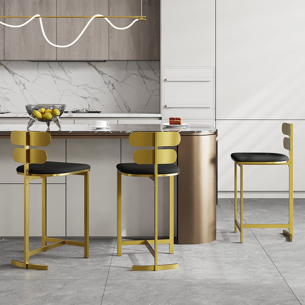 HMR Modern PU Leather Counter Stools with Upholstery - Black, 8-Pieces