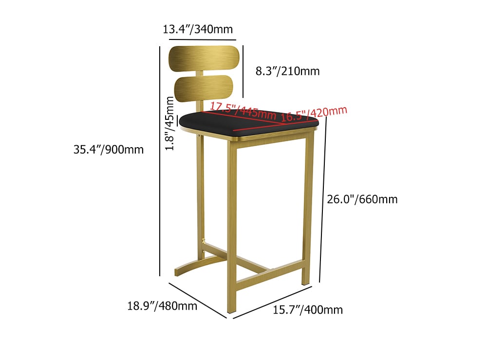 HMR Modern PU Leather Counter Stools with Upholstery - Black, 8-Pieces