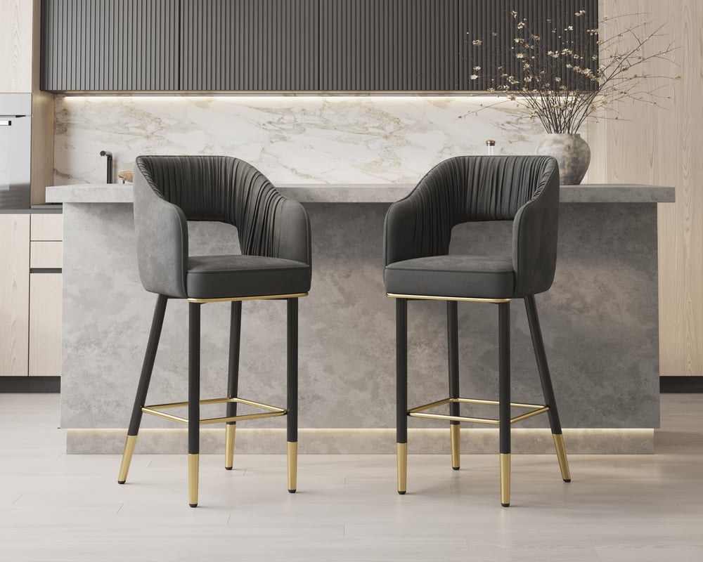 HMR - Modern 43" Bar Stools with Velvet Upholstery