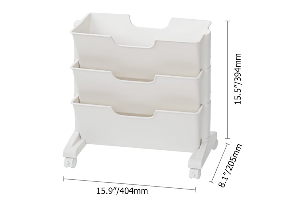 HMR - Modern 3-Tier Magazine Organizer Holder White Book Cart with Ample Open Storage