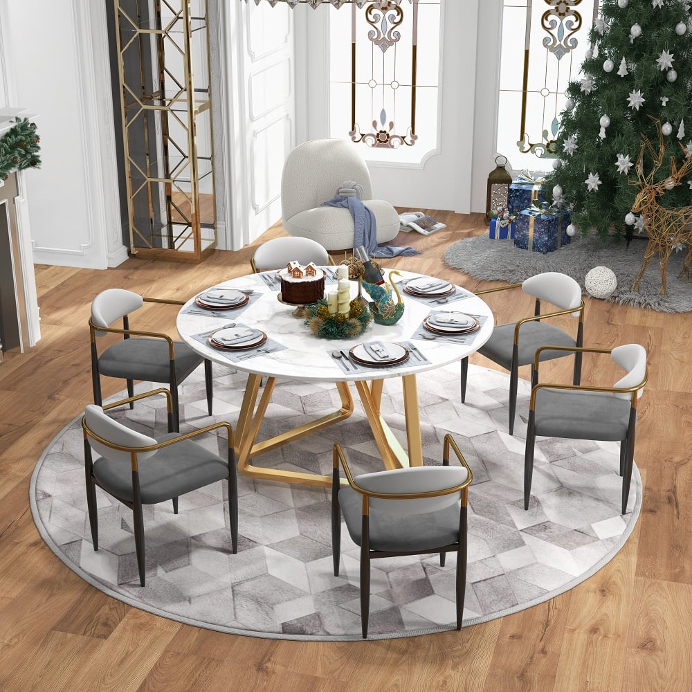 HMR Otrast Series Modern Dining Chairs with PU Leather Upholstery - White & Gray, 2-Pieces