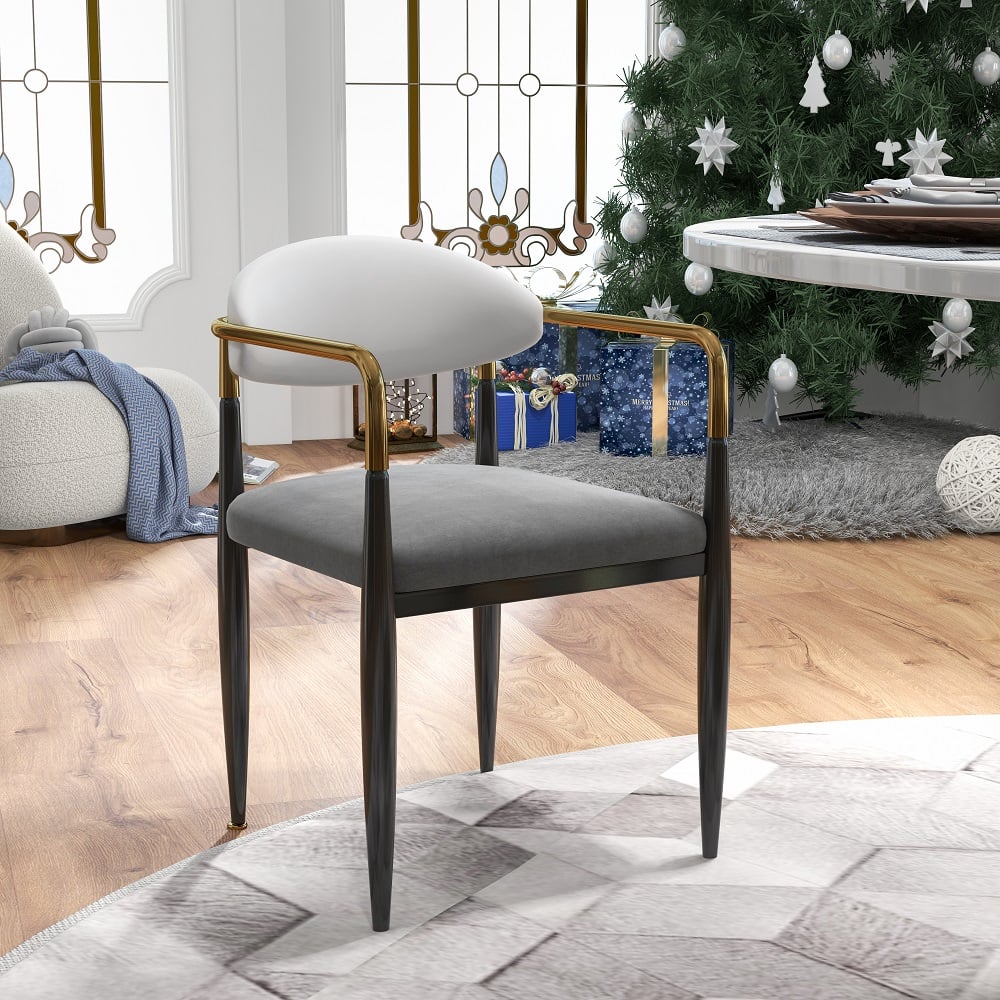 HMR Otrast Series Modern Dining Chairs with PU Leather Upholstery - White & Gray, 2-Pieces