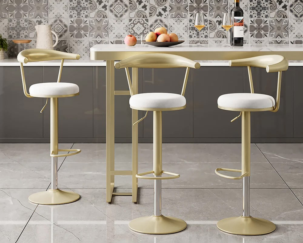 HMR Modern Adjustable Swivel Bar Stools with Velvet Upholstery (Set of 2) - White