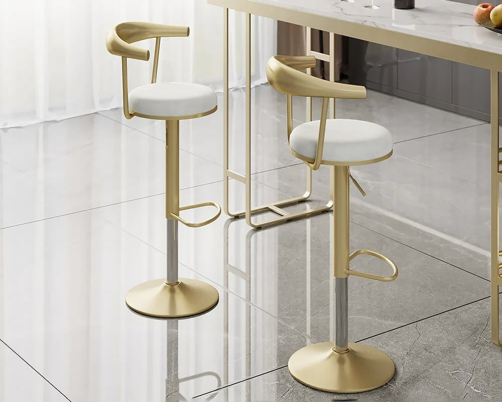 HMR Modern Adjustable Swivel Bar Stools with Velvet Upholstery (Set of 2) - White