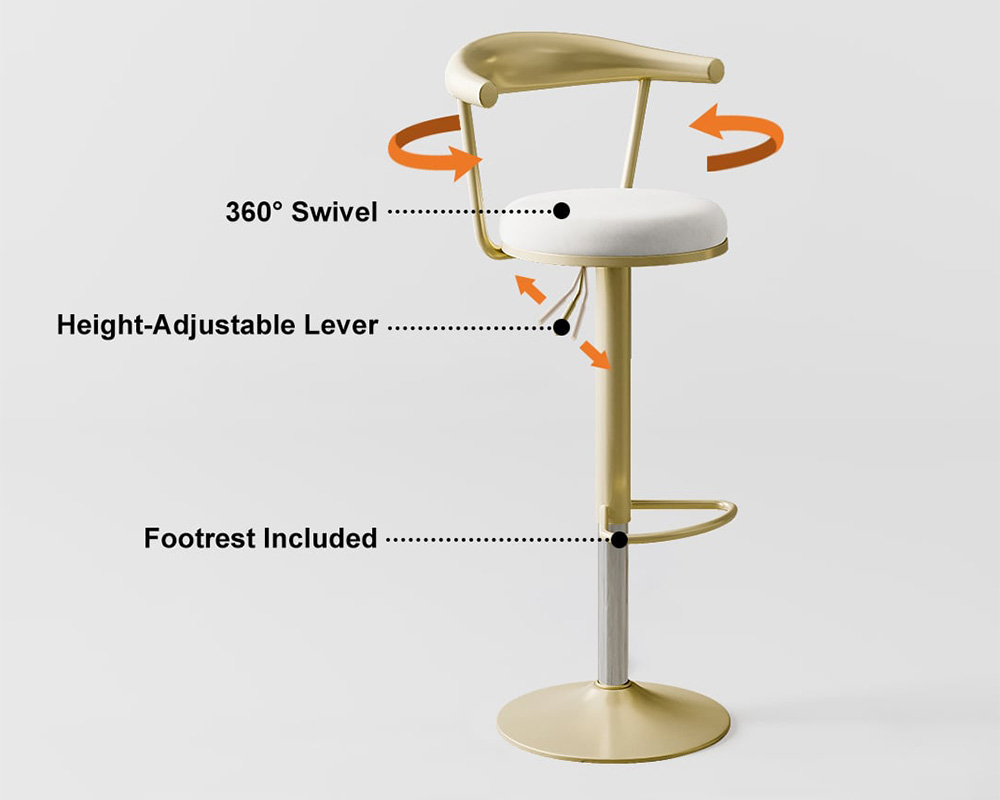 HMR Modern Adjustable Swivel Bar Stools with Velvet Upholstery (Set of 2) - White