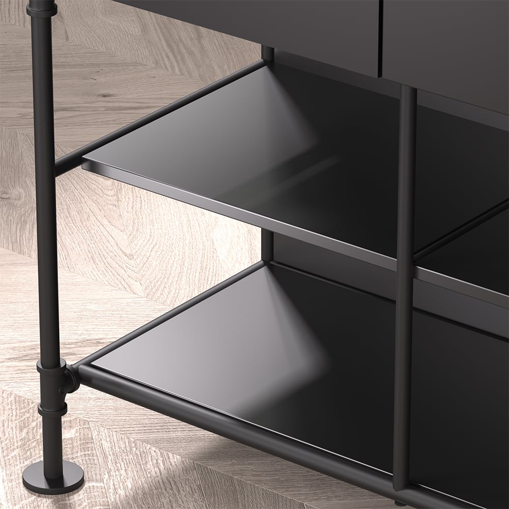 HMR - 60" Industrial Extendable Faux Marble Kitchen Islands Black with 3-Drawer
