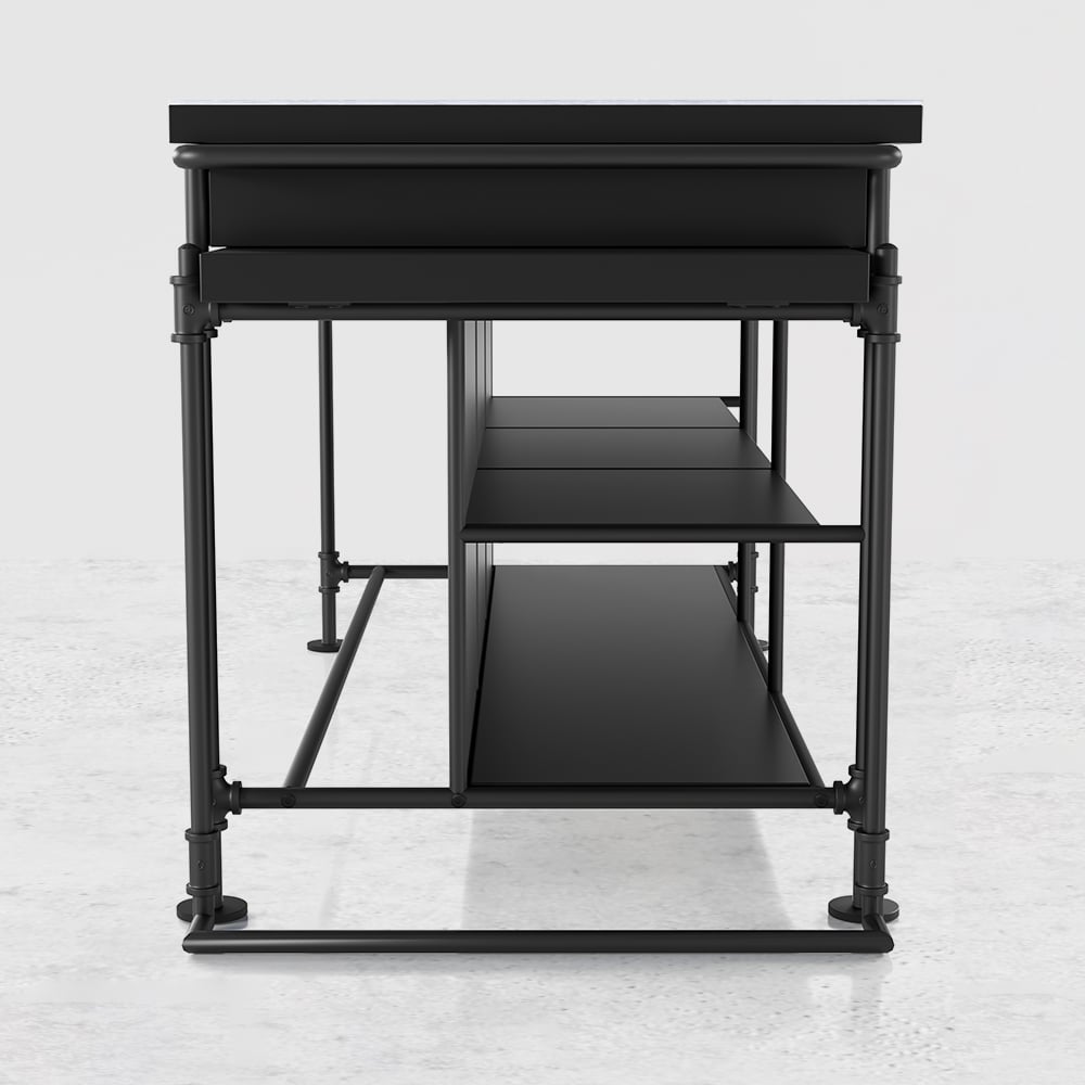 HMR - 60" Industrial Extendable Faux Marble Kitchen Islands Black with 3-Drawer