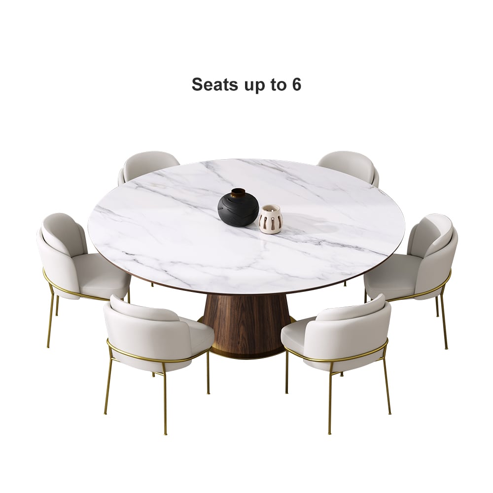 HMR - Dining Set 47.2" Round Sintered Stone Dining Table With 6 Chairs