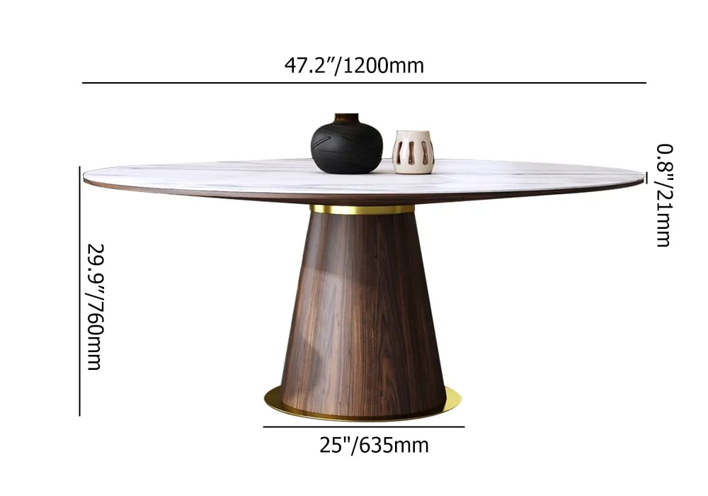 HMR - Dining Set 47.2" Round Sintered Stone Dining Table With 6 Chairs