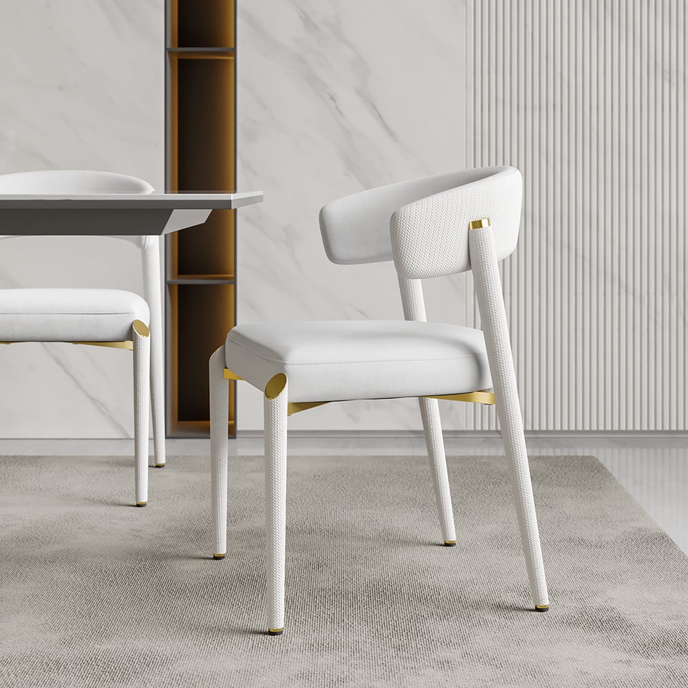 HMR - Set of 2 Modern Dining Chairs with PU Leather Upholstery White