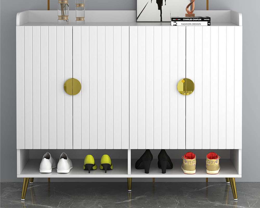 HMR - Yellar Nordic Entryway Shoe Cabinet with Doors & Open Shelves