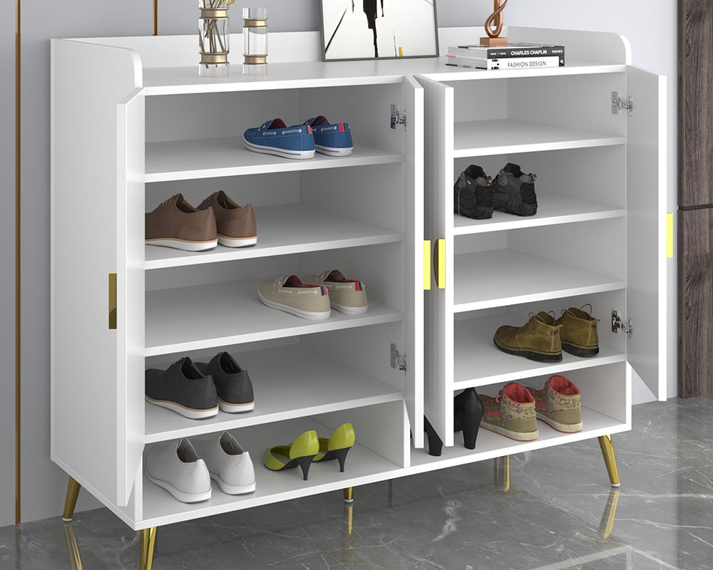 HMR - Yellar Nordic Entryway Shoe Cabinet with Doors & Open Shelves
